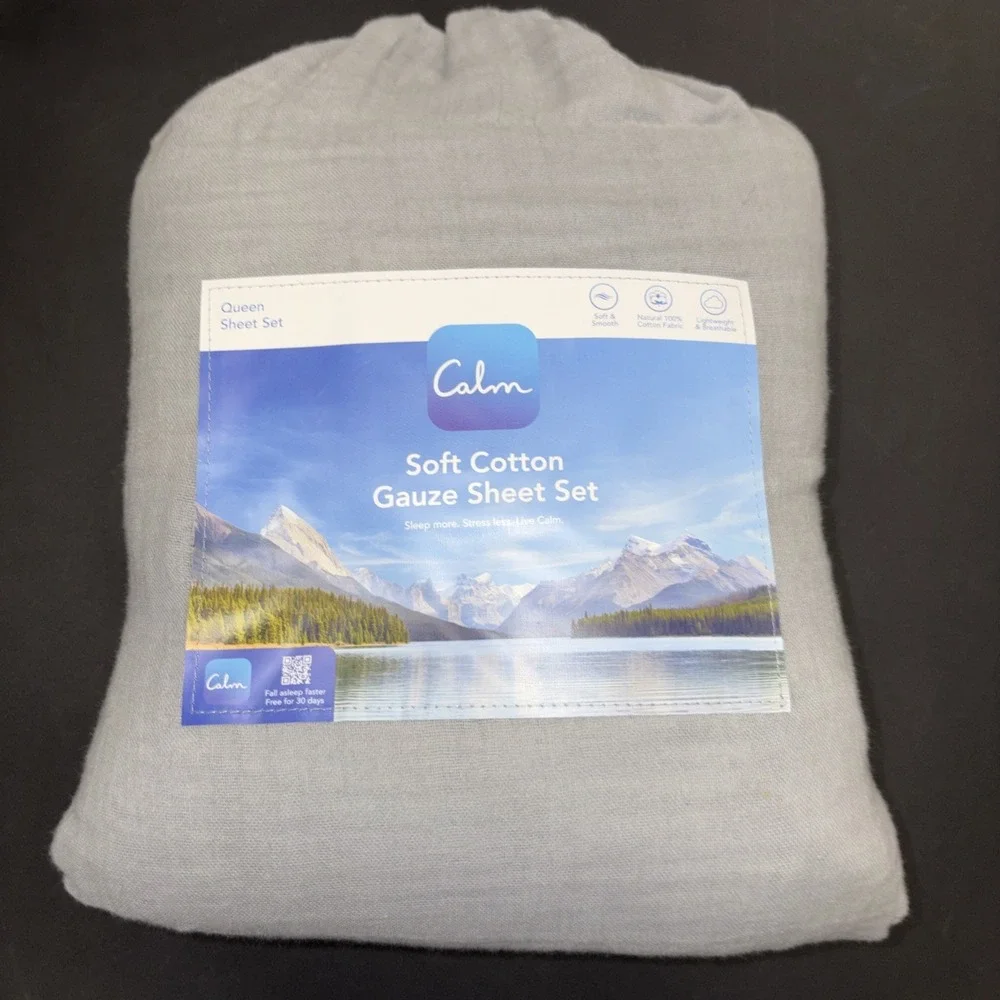 Calm Gray Soft Cotton Gauze Sheet Set Size Queen 20741